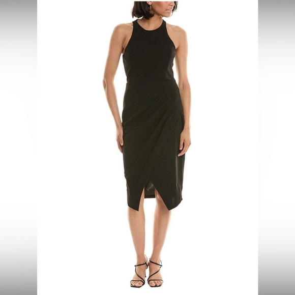 🎅🏼 Bnwt Laundry by Shelli Segal fitted pleated high neck midi black dress - Picture 1 of 10